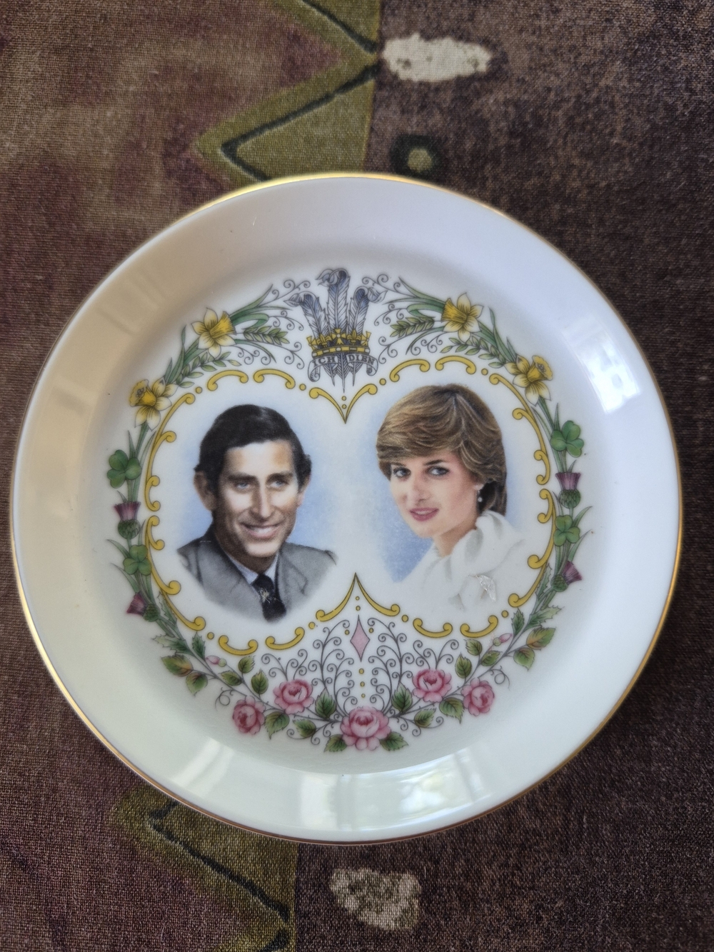 Commemorative Porcelain Display Plate - White with Pink, Green & Gold Accent